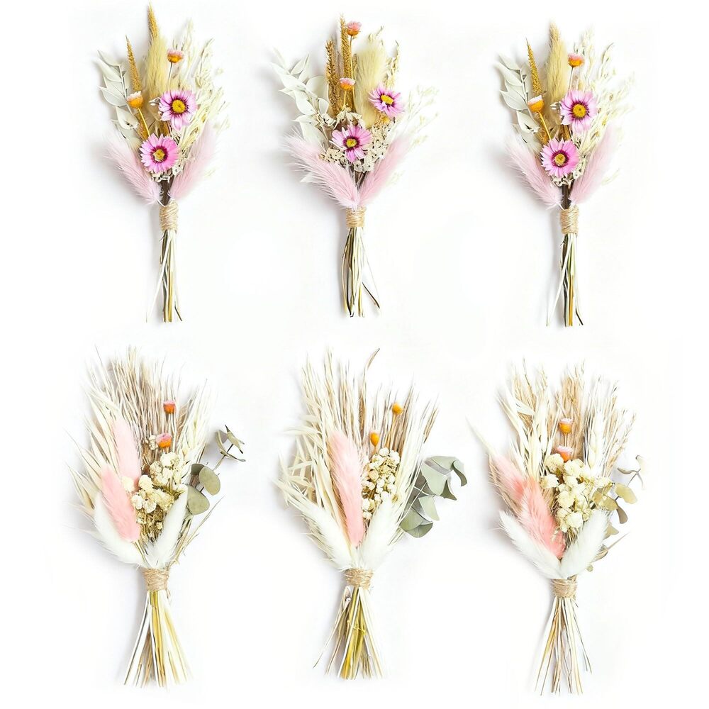 4464 Mini Dried Flower Bouquet Set of 6 Boho Wedding Decor Boutonniere